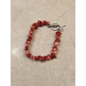 Branch Red Coral Stretch Bracelet Sterling Silver Clasp & Dragonfly Charm MC 925